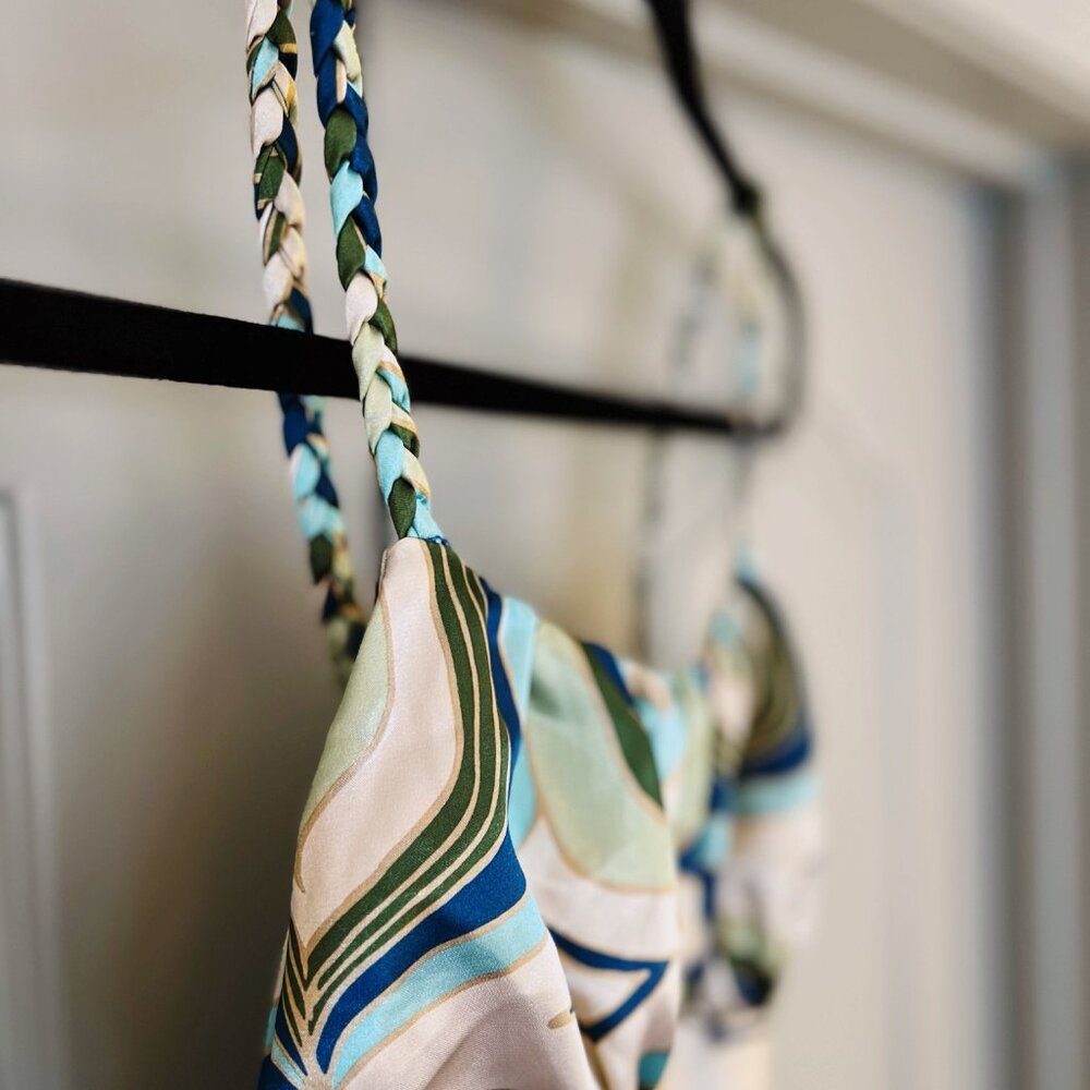 Y2K Grail A. Byer Braided Strap A-line Top | Aqua Blue Green Swirl | Size Small - Picture 4 of 9